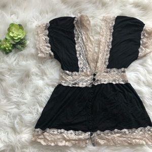 Beautiful boho low cut black and cream lace top